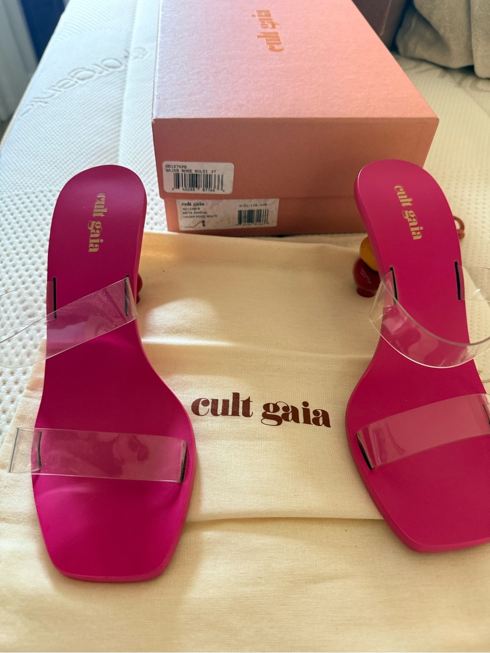cult gaia Hot Pink Clear-Strap Slide Mules